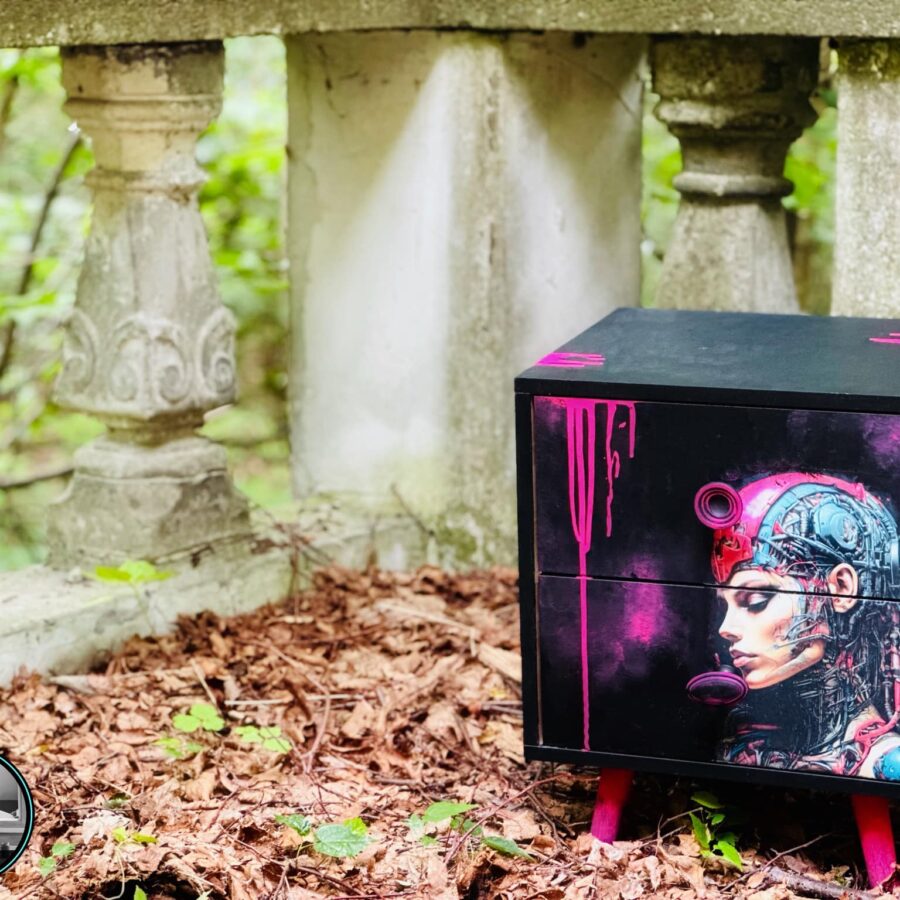 kolorowa szafka z motywem techno - goth